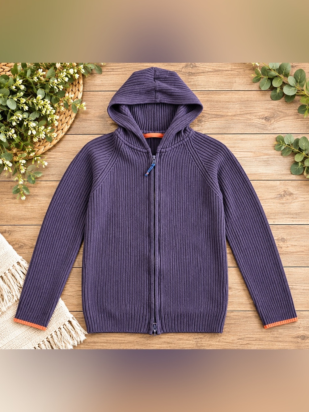 SO Purple Ribbed Zip Up Hoodie Large  (628)